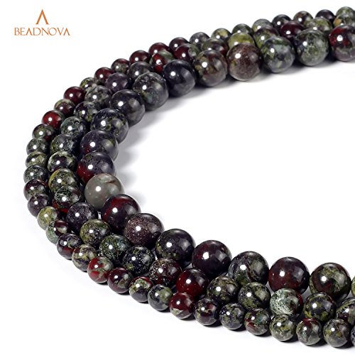 Image of BEADNOVA Natural Dragon Blood Jasper Beads Natural Crystal Beads Stone Gemstone Round Loose Energy Healing with Crystal Stretch Cord for Jewelry Making (8mm, 45-48pcs)