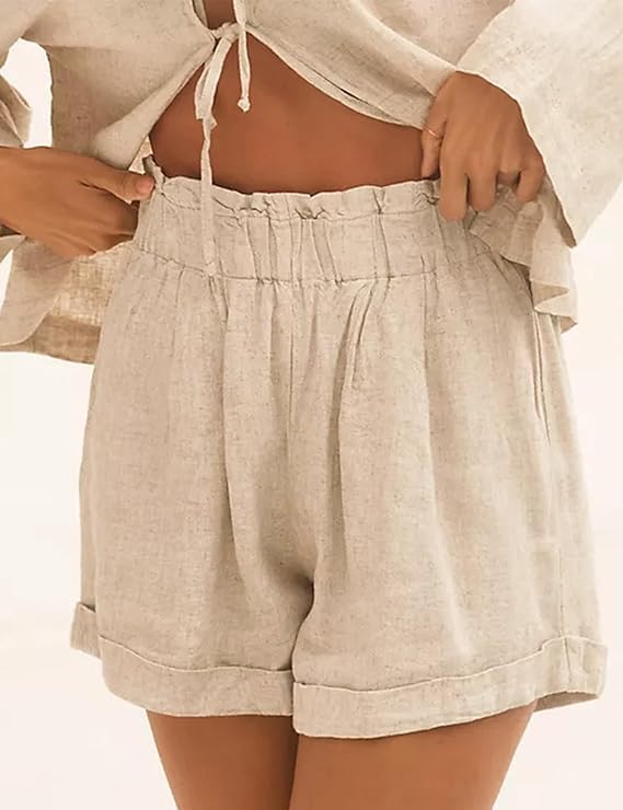 2 Piece Outfits For Women Long Sleeve Lace up Shirts Short Sets Summer Lounge Matching Sets with Pockets - Image 5