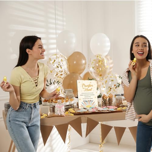 Image of Thyle 51 Pcs Here Comes The Son Pacifier Hunt Baby Shower Games Boho Sun Decorations Include Hunt Sign and 50 Acrylic Pacifiers for Baby Shower Game Decoration Gift Sets Gender Reveal Party Decor