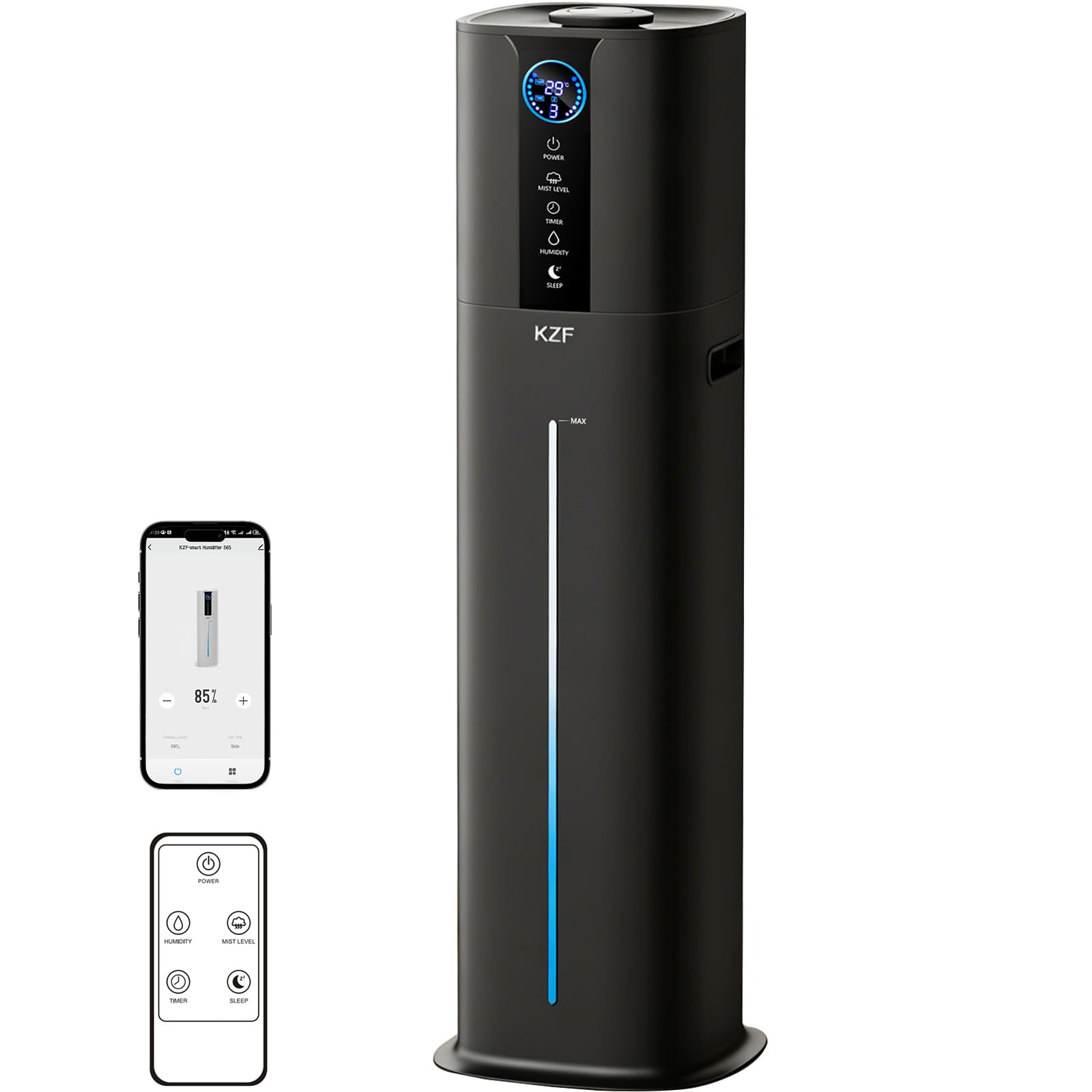 KZF 9L Smart Humidifiers for Bedroom Large Room, 2.3Gal Cool Mist Top Fill Diffuser App & Remote Control, 3 Mist Modes, Quiet Humidifier for Home Office Plant (9L Black App)-image-39