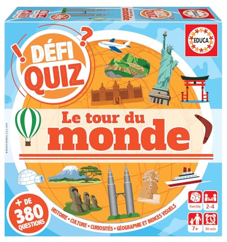 Educa - Defi Quiz - Le Tour du Monde. Découvrez Le Monde en Jouant à ce Jeu de Quiz Amusant. Recommandé pour Les 6 Ans et Plus (18156)