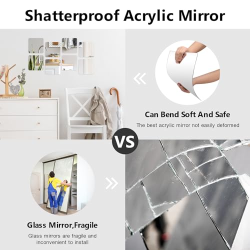 Image of Shiftshade Wall Stickers - Unbreakable Self-Adhesive Mirror Tiles for Bedroom, Home, Gym, Door - Acrylic Shatterproof Sheets, Panels (8x8 Inch, 4 Pcs)
