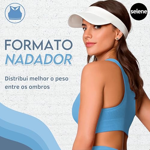 SELENE Top Academia com Microfuros Poliamida Sem Costura Feminino Fitness Adulto, Azul Claro, G