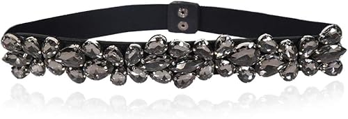 Dorchid Cinturón ajustado con diamantes de imitación para mujer estampado floral elástico para mujer