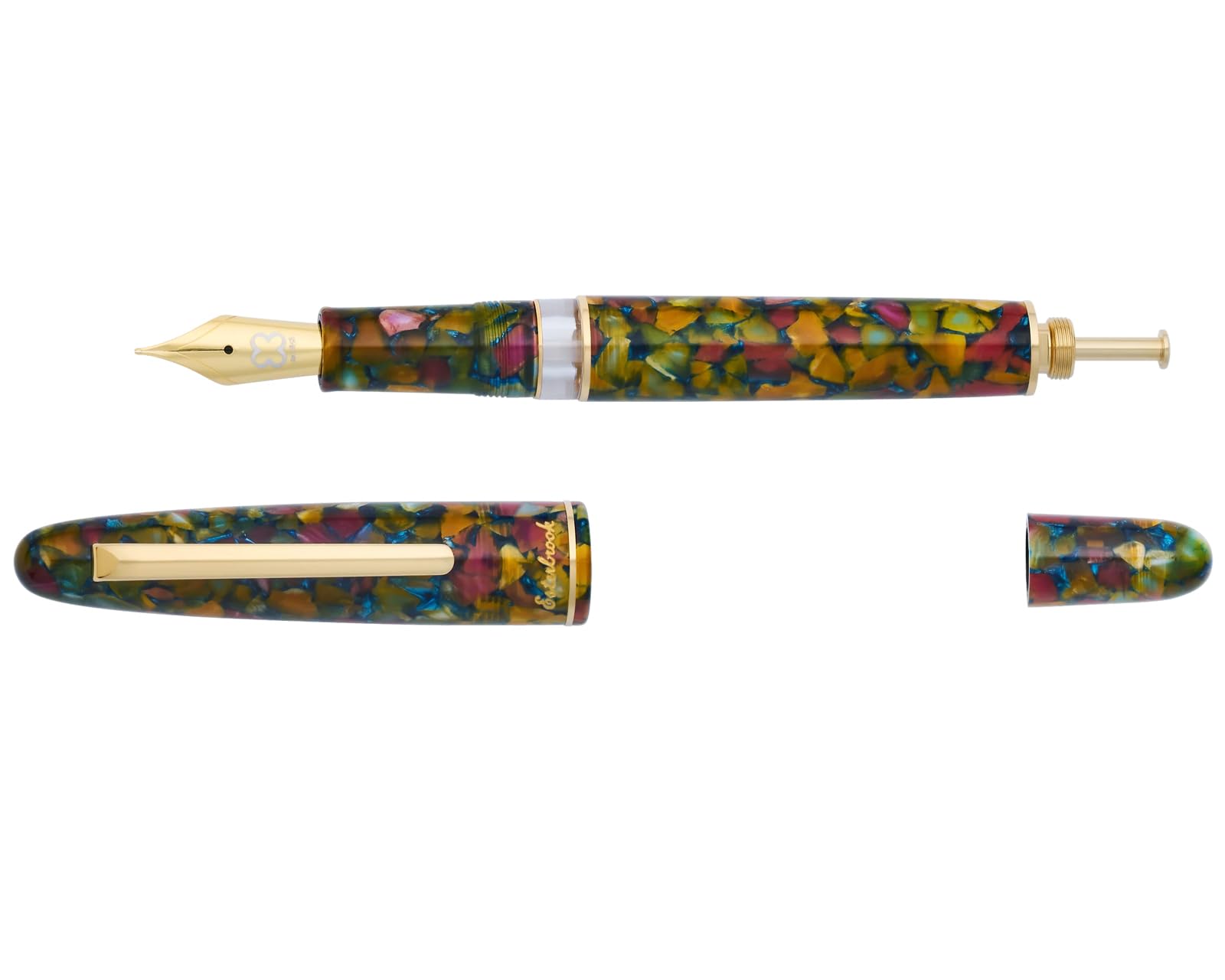 Stylo plume à piston Esterbrook Estie Botanical Garden avec bordure dorée et cartouche d'encre de 30 ml, couleur bordeaux