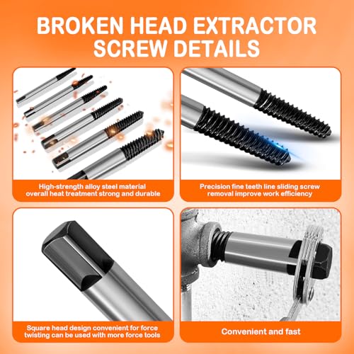 Snarflun 6 Stück Schraubenausdreher Set, Linksausdreher Professionelles Set für Beschädigte und Rohre M3-M25 Stiftentfernung, für Mechanische und Häusliche Reparaturen