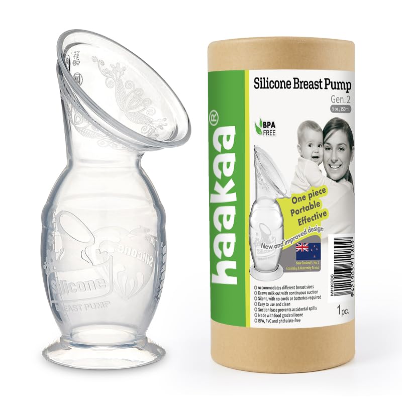 haakaa Silicone Manual Breast Pump with Suction Base 100% Food Grade Silicone BPA PVC and Phthalate Free (5oz/150ml)