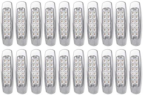 LEDVILLAGE 20 Pcs 6.4 Inch Clear Lens Amber LED Thin Side Maker Light Parking Turn Signal Lamp for Truck Trailer UTE Bus RV Sealed Bulb w/Chrome Housing 24V DC BB24