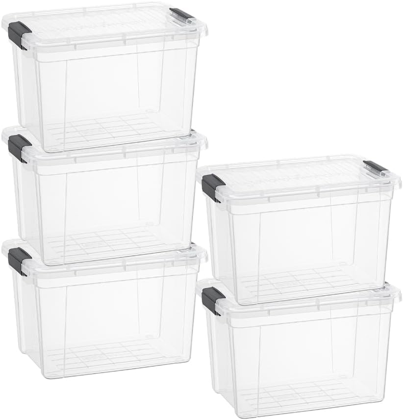 Image of Superio 2.5 Quart Clear Plastic Storage Boxes with Lids, Stackable Organizer Containers, BPA-Free Storage Bins for Home, Office, School & Dorm, 5 Pack