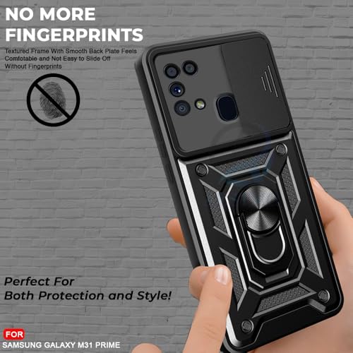 Image of AESTMO Tough Armor Samsung M31 / F41 / M31 Prime Bumper Back Case Cover | Ring Holder & Sliding Camera Shield Cover | 360 Degree Protection Back Case Cover for Samsung M31 / F41 / M31 Prime (Black)