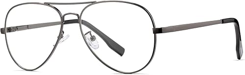 HJSTES Lentes de aviador de lente transparente, luz azul para mujeres y hombres, marco de piloto, anteojos clásicos sin receta