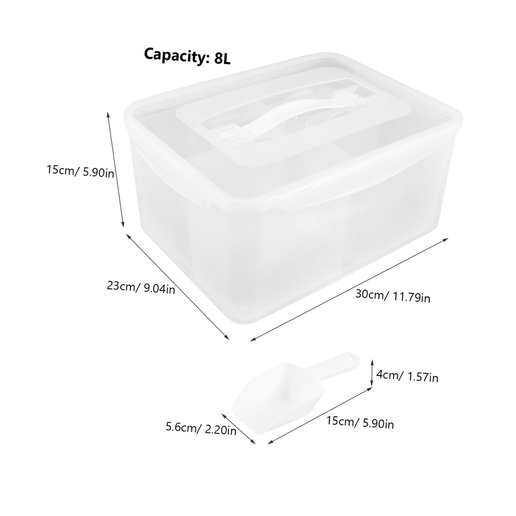 8 Liter Große Snackbox aus Kunststoff mit Deckel und Tragegriff Geteilte Aufbewahrungsbox für Küche und Vorratskammer Luftdichtes Design mit Transparenten Fächern