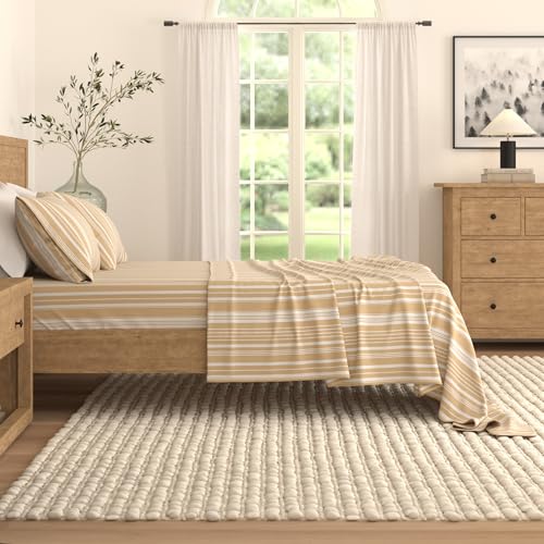 Image of Great Bay Home Full Size Microfiber Sheet Set - Taupe Striped 4-Piece Bed Sheets - Ultra-Soft and Smooth Brushed Microfiber Bedding (Taupe Stripe)