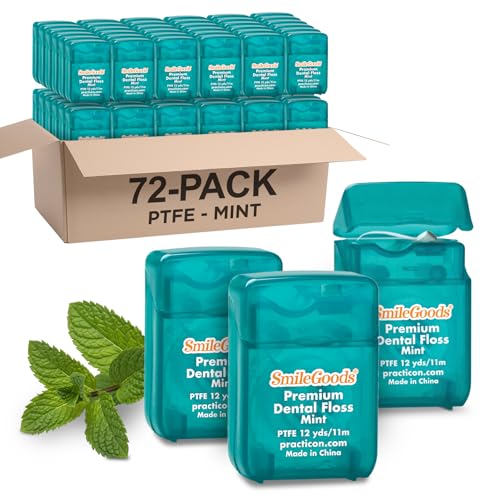 SmileGoods Premium PTFE Dental Floss 12 yds Mint Bulk Pack of 72