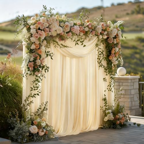 Gallety Ivory Backdrop Curtain for Wedding, Photo Backdrop Curtain for Bridal Shower Decorations - 10FT x 10FT Ivory Backdrop Fabric with Rod Pockets for Celebration,Birthday Party,Graduations Decor by GALLETY - Used condition - CA$23.26