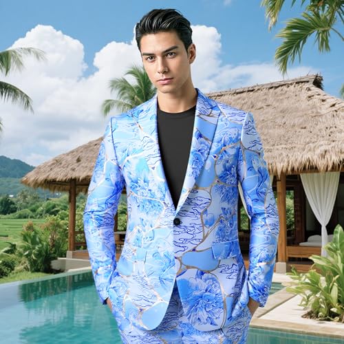MOGU Men's Floral Tuxedo Blazer Slim Fit Jacquard Suit Jacket – Stylish Prom Party Sport Coat for Wedding Prom Casual Events3