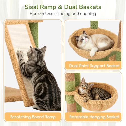 Image of Globlazer Extra Large Heavy Duty Cactus Cat Tree, 80in Sturdy Cat Tree Tower for Multiple Indoor Cats Large Adult with Scratching Posts, 2 Spacious Condos with Padding, 2 Soft Perches, S80C, Green