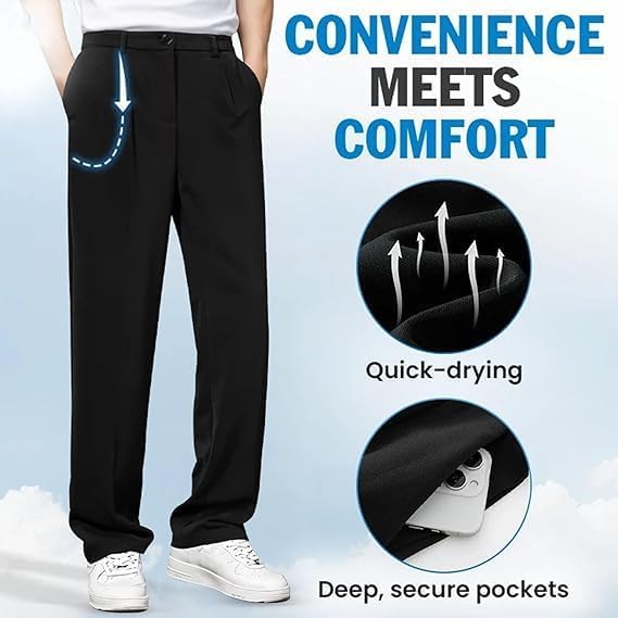Pulisa Mens Pants, EaseMotions - Super Stretch Ice Silk Comfort Everyday Pants, Slim Fit Breathable Trousers2