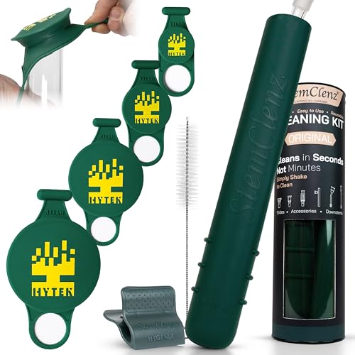 Hygenix StemClenz Reusable Cleaning System Bundle with Hytek Caps | Shake-to-Clean for Small Glass Tubes & Accessories (Green)