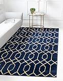 Marilyn Monroe Glam Collection Area Rug - Trellis (4' 1' x 6' 1' Rectangle, Navy Blue Gold/ Gold)