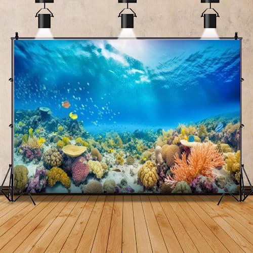 Bovlleetd Undersea Coral Backdrop Tropical Fish Sunlight Blue Sea Underwater Background for Photoshoot Colorful Seabed Scene Marine Aquarium Backdrop for Photography 10x8ft - Image 3