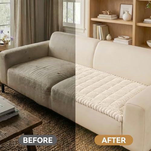 Smiry Non Slip Couch Covers for Dogs, Fuzzy Pet Couch Covers for 2-3 Cushion Sofa Pet Friendly, Soft Sofa Slipcovers Cushion Furniture Protector Washable (Beige, 27.6" x 59") - Image 6