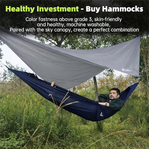 Image of Camping Hammock with Mosquito Net, 2 Person Hammock Bug Net, Portable, Parachute Nylon for Outdoor, Camping, Hiking, Backpacking, Backyard, Beach, Travel (Hold Up to 500lbs) (Midnight Blue)