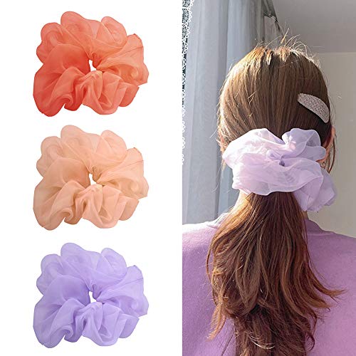 Mzwodmu Tulle Hair Scrunchies Solid Color Hair Ties For Women Girls Ponytail Holder White #TOP1