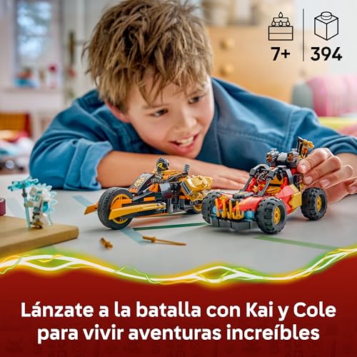 Miniatura 2 de LEGO Ninjago Vehículos Combinables de Kai y Cole – Coche y Moto de Juguete, 3 Minifiguras Inc. Kai y Cole con Armas Ninja – Regalo de Cumpleaños para Niños de 7+ Años y Fans – 71864