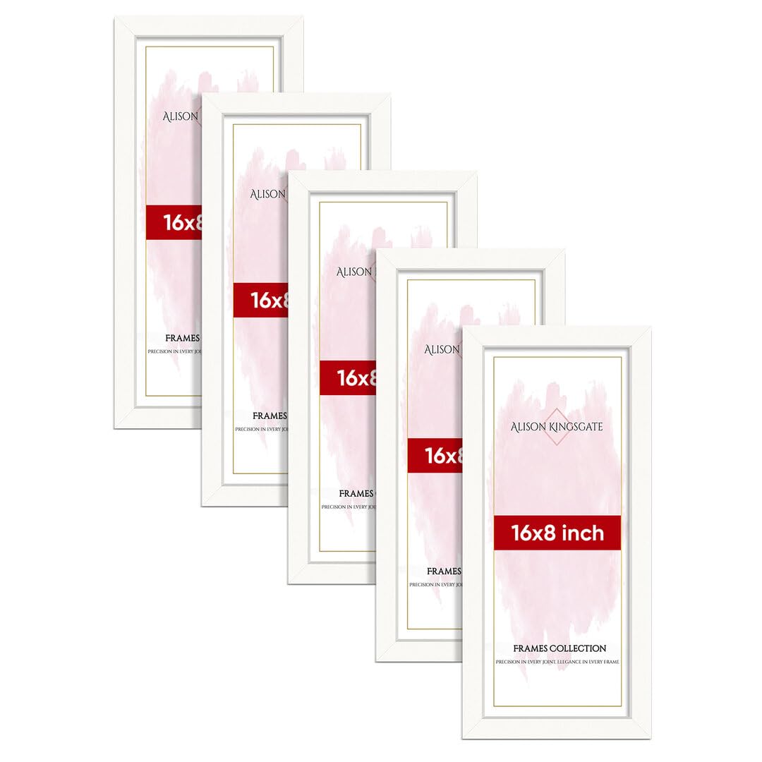 Alison Kingsgate Modern 16X8 WHITE Photo Frame Pack of 5-Engineered Wood Picture Frames with Shatterproof Perspex - Ideal for Artwork-Wall Mount or Tabletop - Multiple Sizes & Colours Available — image 1