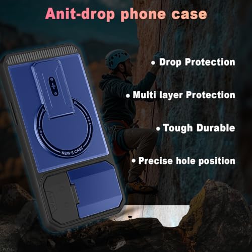 Image of Hupshy iPhone 16 Back Cover with Camera Protection Rings, Kickstand-Matte /Anti, Non-Slip, Camera Glass Protection,Transparent Shockproof Cover for iPhone 16 (Blue 3)