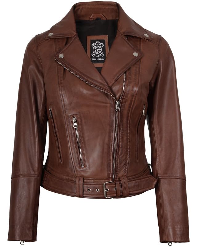 Decrum Real Leather Jacket Women – Motorcycle Style Assymetrical Leather Jacket Womens3