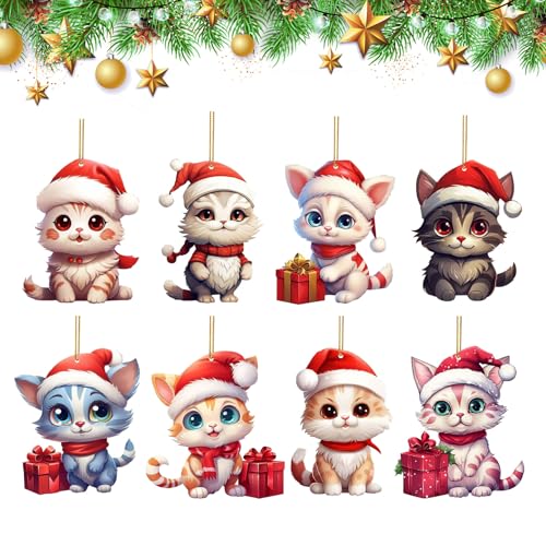 XQMMGO 8 adornos para árbol de Navidad, diseño de animales, divertidos, acrílico, para porche, pasillo, oficina, dormitorio, vacaciones (regalo de gato)