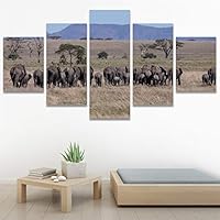 SIGNWIN 5 Panel Canvas Wall Art Animals Expressionism Group Modern Artwork for Home Decorations Ready to Hang - 60