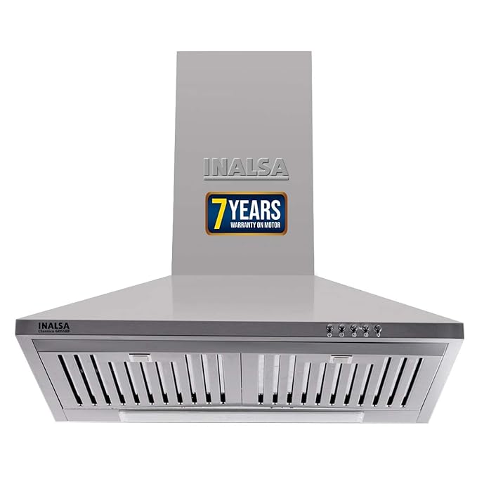 Inalsa 60 cm 1050 m3/hr Pyramid Chimney Classica 60SSBF with SS Baffle Filter/Push Button Control |7 Year Warranty On Motor(Grey)