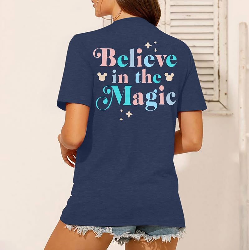FRYAID Magical Shirt Women Believe in The Magic Tshirt Kingdom Castle Tie Dye Tee Family Holiday Vacation Short Sleeve Tops - Image 5