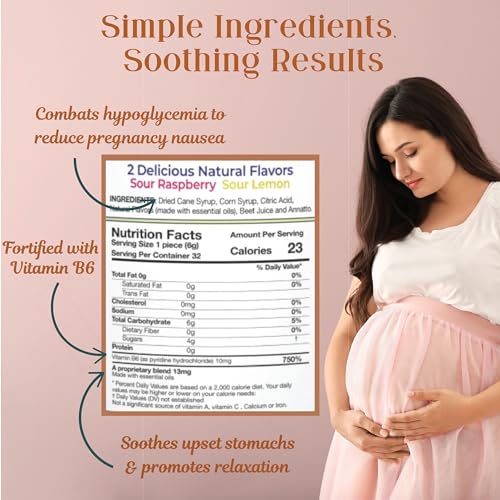 Image of Three Lollies Preggie Drops Plus Pregnancy Nausea Relief Drops with 10 mg Vitamin B6 and Essential Oils, Morning Sickness and Queasy Stomach Support for Pregnant Women, Two Flavors, 32 Count
