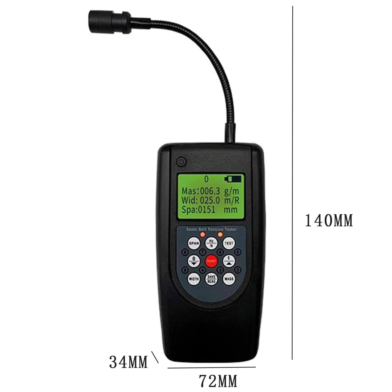 Medidor de tensión de correa, tensiómetro acústico con pantalla LCD, rango de frecuencia 10-680 Hz, almacena 20 parámetros para correas multiacanaladas, herramienta de medición precisa