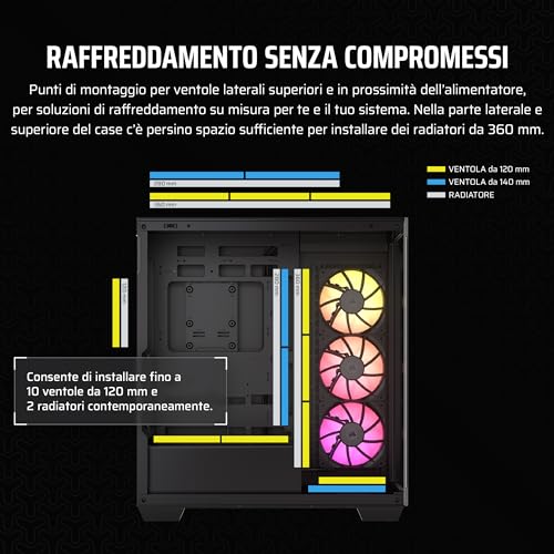 CORSAIR iCUE LINK 3500X RGB Mid-Tower ATX Case per PC a Doppia Camera - Vetro Panoramico Temperato - Compatibile con Scheda Madre a Connessione Inversa - 3x Ventole CORSAIR RX120 RGB Incluse - Nero - Case PC - Immagine 6