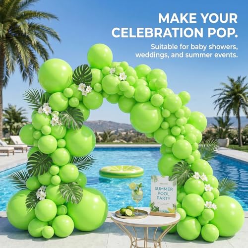 Image of 114pcs Lime Green Balloons, 18 /12 /10 /5inch Light Green Latex Party Balloons for Dinosaur Baby Shower Jungle Birthday Wedding Christmas Football Golf Party Decorations