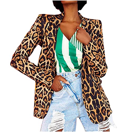 Leopard Blazer Jacket For Women Plus Size Graphic Print Button Open Front Long Sleeve Jacket Business Work Office Suit Blazer #TOP16