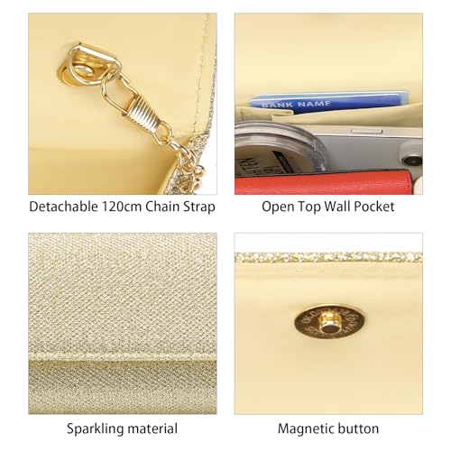 Image of RNIEGA Clutch Purses for Women, Evening Bag with Detachable Chain Ladies Sparkling Party Handbag Wedding Bags