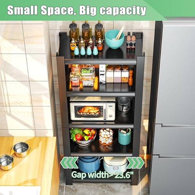 Kitchen Shelves,Metal Shelves for Kitchen Organizer and Storage,Easy Assembly,5-Tier Heavy Duty Adjustable Shelving for Pantry,Living Room and Bedroom,13.8 D x23.6 W x 59.2 H,Black