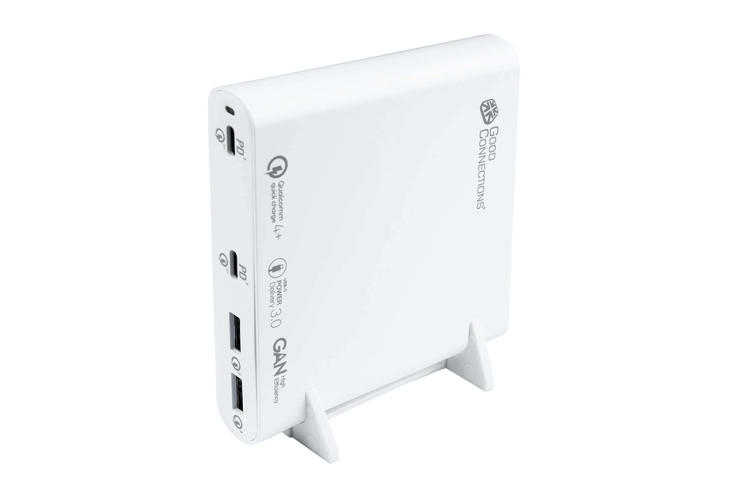 Good Connections Estación de carga rápida USB de escritorio de 120 W – Tecnología GaN – 4 puertos – 2 x USB-C max cada uno de 100 W y 2 puertos USB-A max de 18 W – total 120 W – PD 3.0, QC 4+ – para