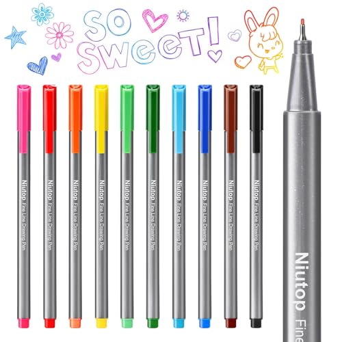 Lot de 10 stylos à pointe fine de couleur pour croquis, dessin, carnet de coloriage, croquis, notes, calendrier, projets artistiques, fournitures scolaires