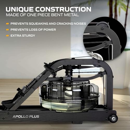 Fluid Rower Apollo Plus Black Roeimachine met 4 weerstanden - Roeiapparaat voor thuis - Verstelbaar - Water weerstand - Inclusief hartslagfunctie - Afbeelding 3
