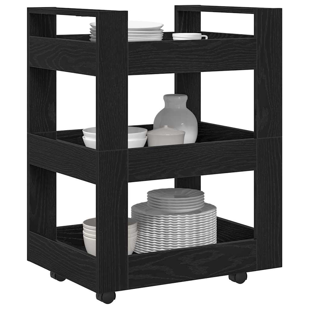Chariot de Cuisine Noir en Bois Composite 60x45x80 cm avec Roulettes