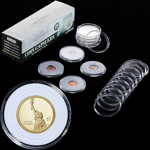 Uncle Paul 20 Sets Coin Capsules 46mm with 6 Sizes (16/21/26/31/36/46mm) Foam Gaskets Coin Case Holder Protector for Coin Collection Cover