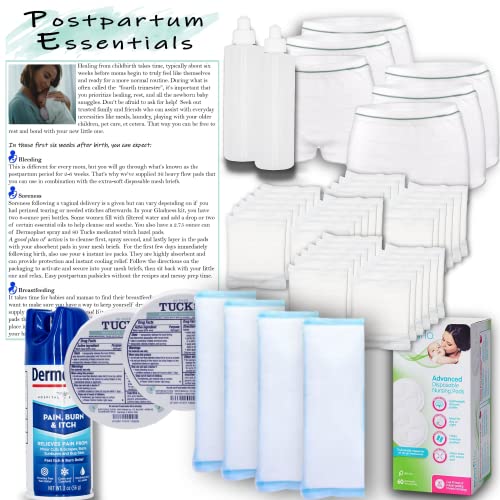 Postpartum Kit After Birth Essentials For Mom â€” Perineal Cold Packs, Postpartum Underwear for Women After Birth, Pain Relief Spray, Witch Hazel Pads, Nursing Pads, Peri Bottles, Maxi Pads â€” Gladness!