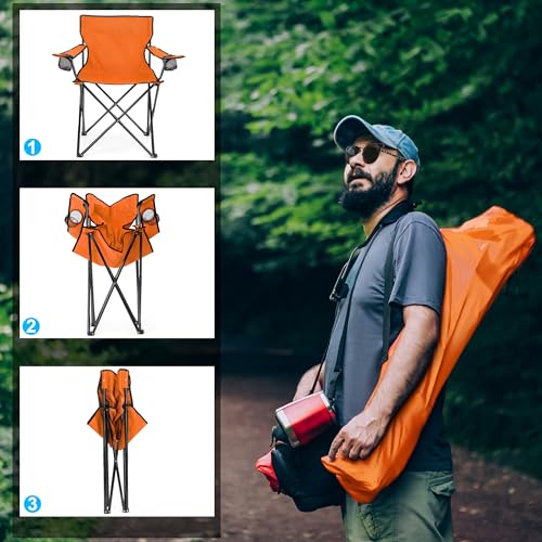 Image of HaSteeL Camping Chair for Adults, Folding Beach Chair Set of 2, Large Foldable Portable Chair for Outdoors Fishing, Hiking, Sporting, Travel, Picnic, Lawn, Hold 275lbs & A Storage Bags (Orange)